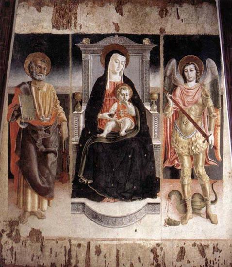 Lorenzo Veneziano Madonna Enthroned with the Infant Christ, St Peter and St Michael Spain oil painting art